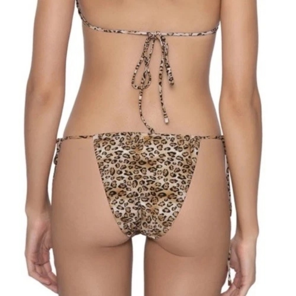 NWT PQ Swim Womens Leopard Eden Tie Teeny Bikini Bottom Brown - Picture 2 of 4